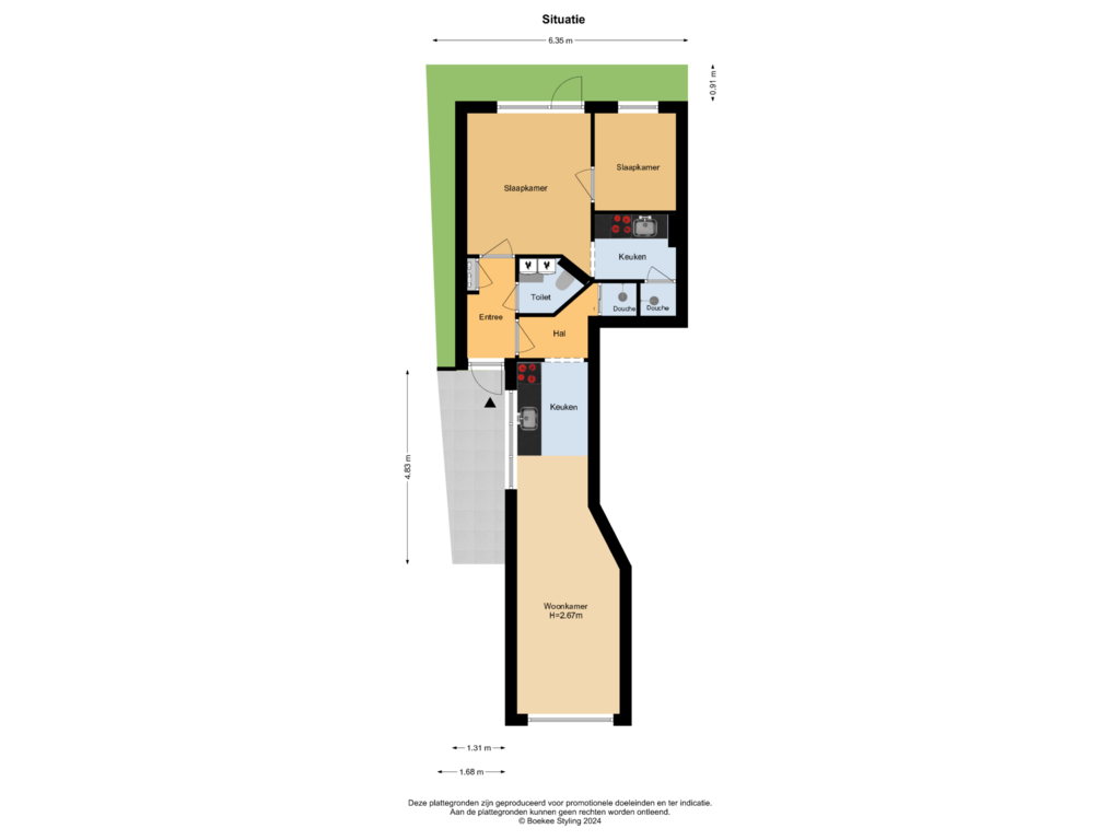 View floorplan of Situatie of Leidsezijstraat 14-ZW