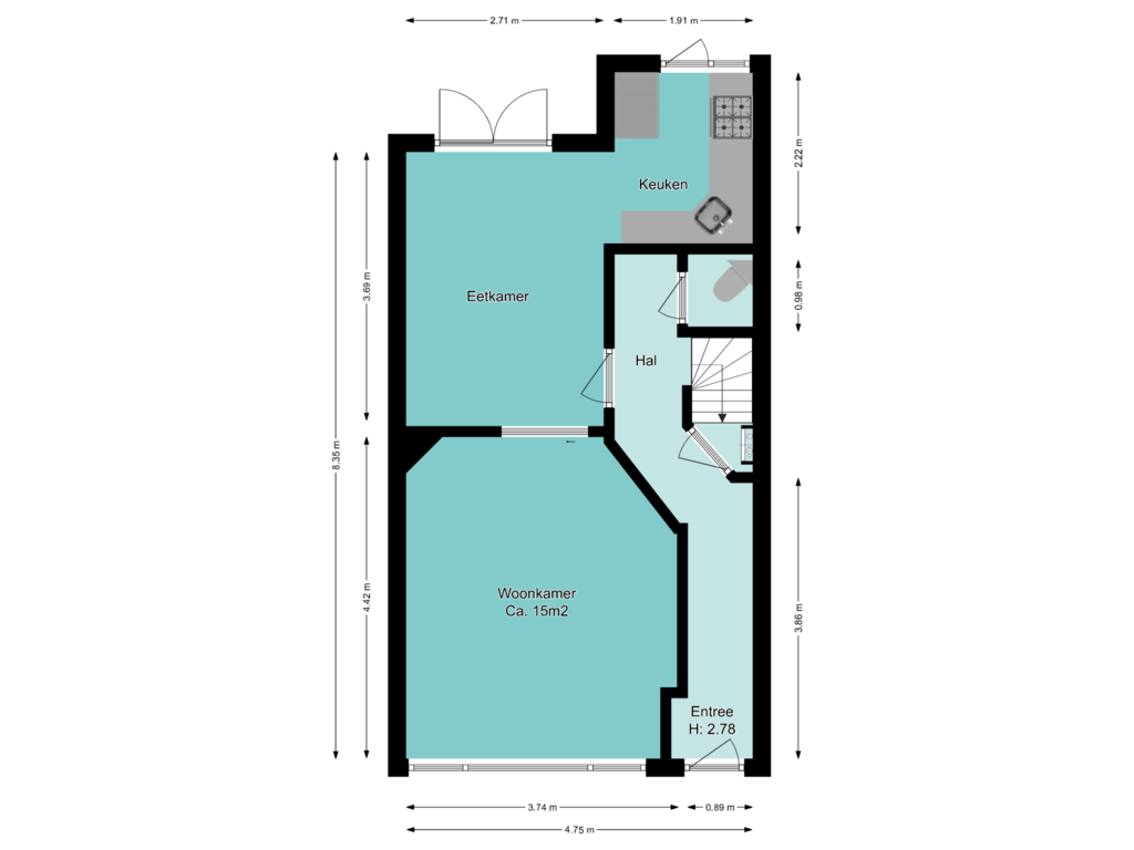 Bekijk plattegrond van Begane grond van Hazenstraat 71