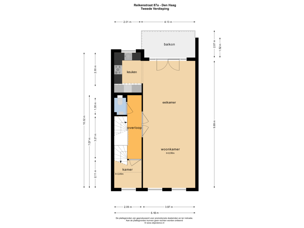 Bekijk plattegrond van Tweede Verdieping van Reinkenstraat 87-A