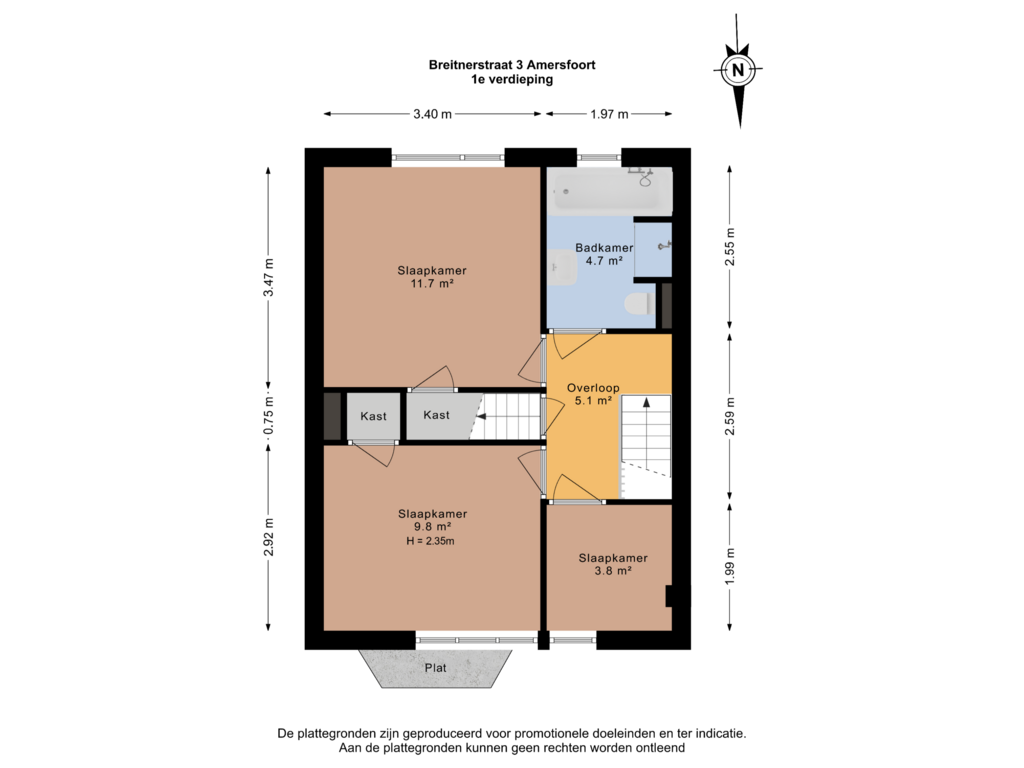 Bekijk plattegrond van 1e verdieping van Breitnerstraat 3