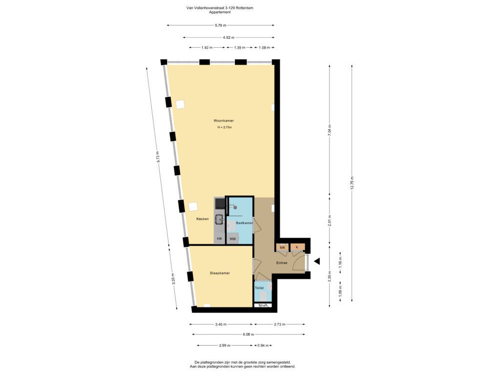 Bekijk plattegrond van Appartement van Van Vollenhovenstraat 3-129