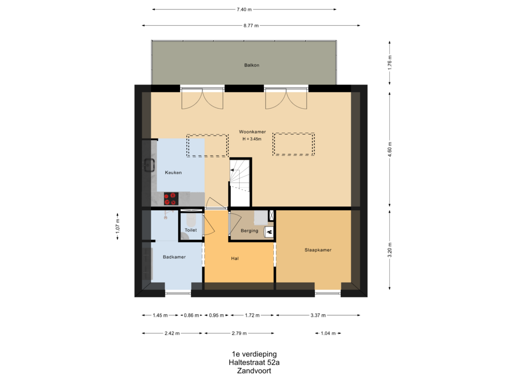 Bekijk plattegrond van 1e verdieping van Haltestraat 52-A