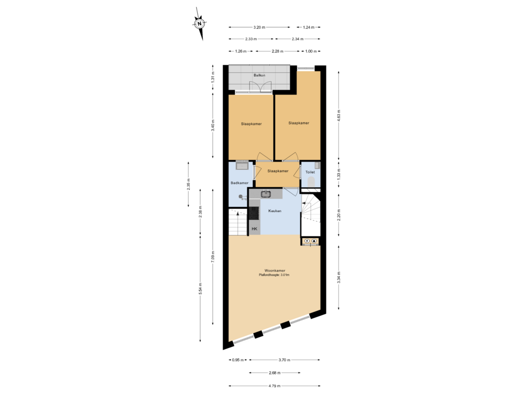 Bekijk plattegrond van 2e verdieping van 1e Middellandstraat 80-B