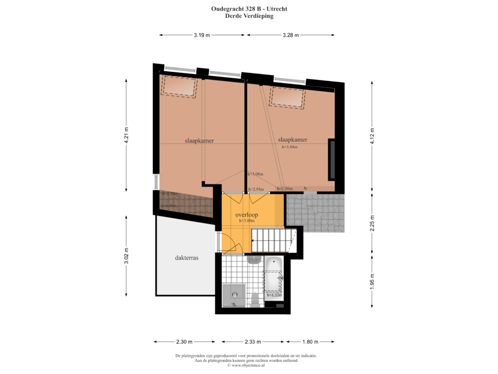 View floorplan of Derde Verdieping of Oudegracht 328-B