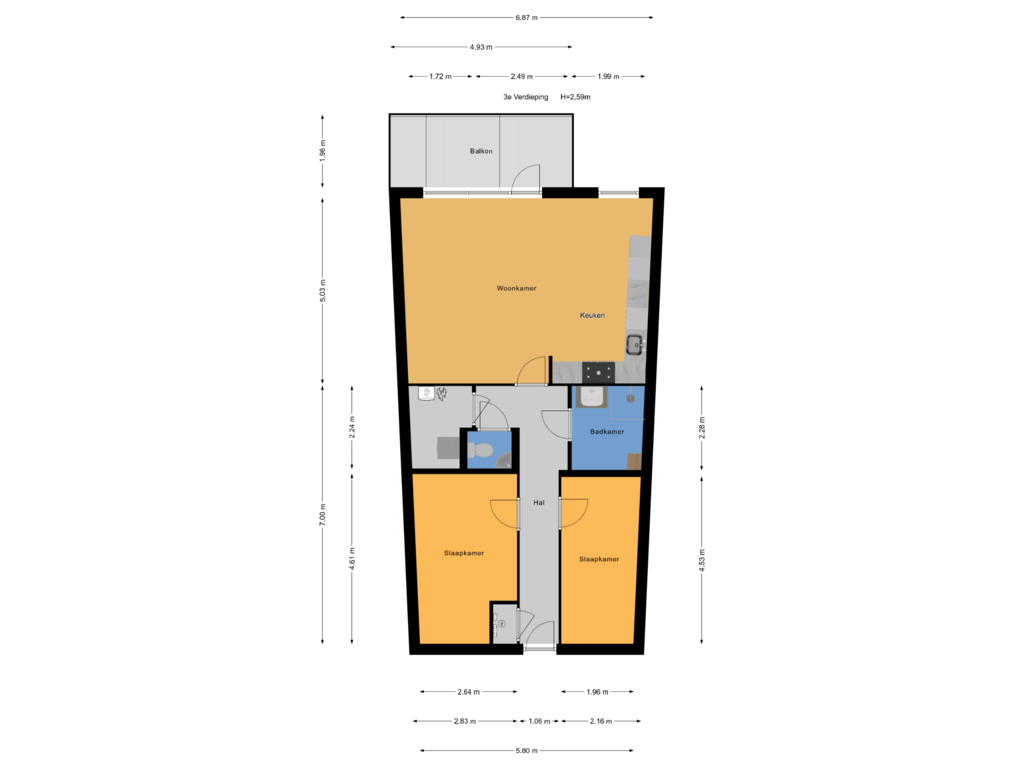 View floorplan of 3e Verdieping of De Horsten 60