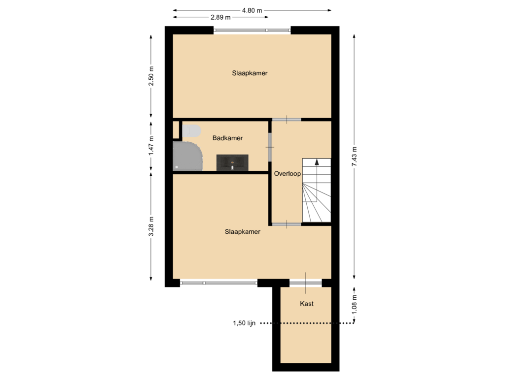 Bekijk plattegrond van Eerste etage van Meekrapstraat 22