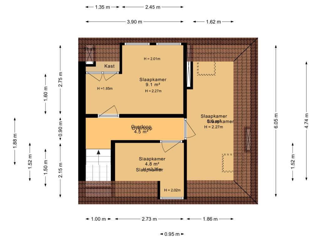 View floorplan of 1e verdieping of Parksterbolwerk 15