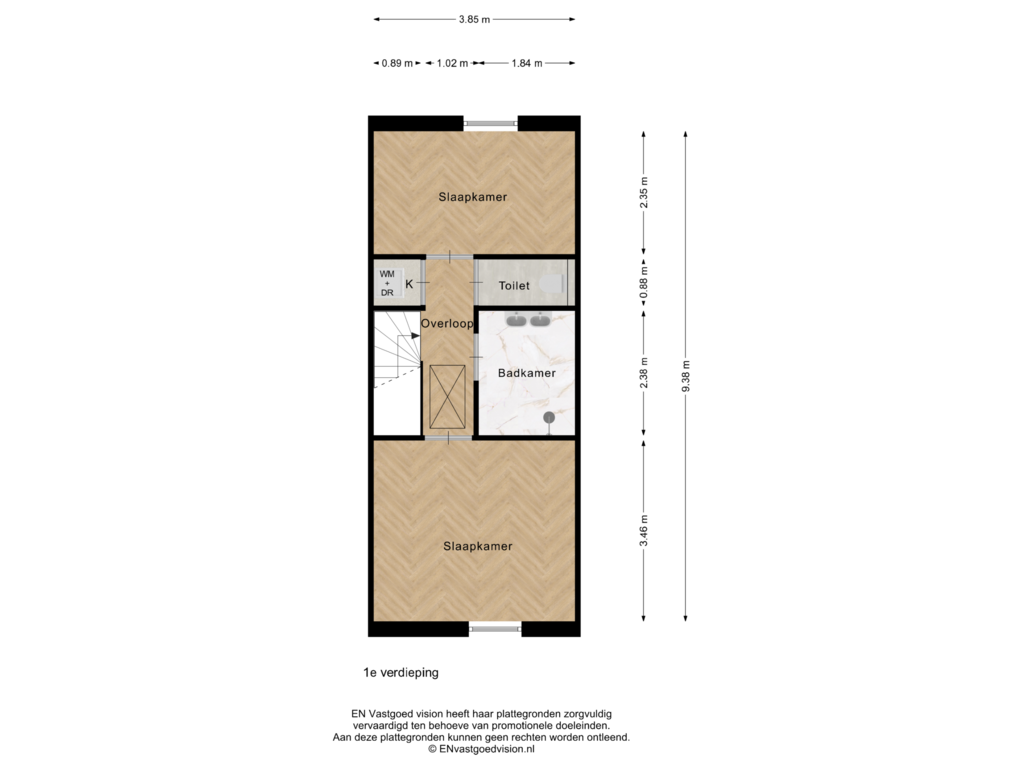 View floorplan of 1e verdieping of Noorderhoofdstraat 41-N