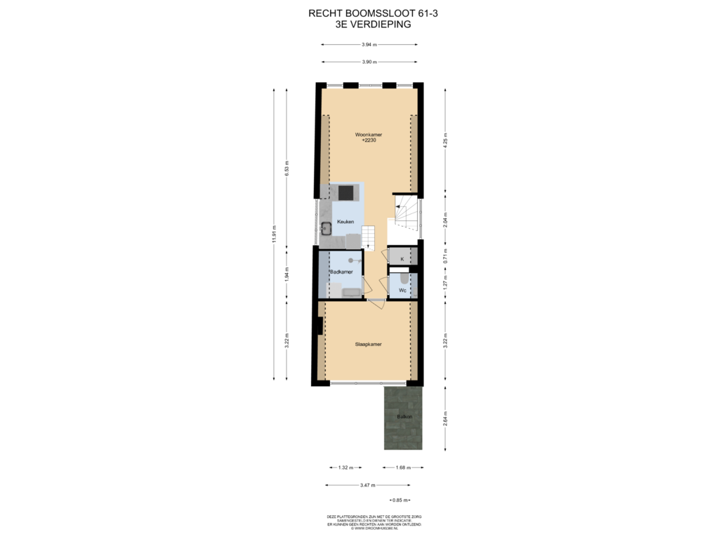 Bekijk plattegrond van 3E Verdieping van Recht Boomssloot 61-3