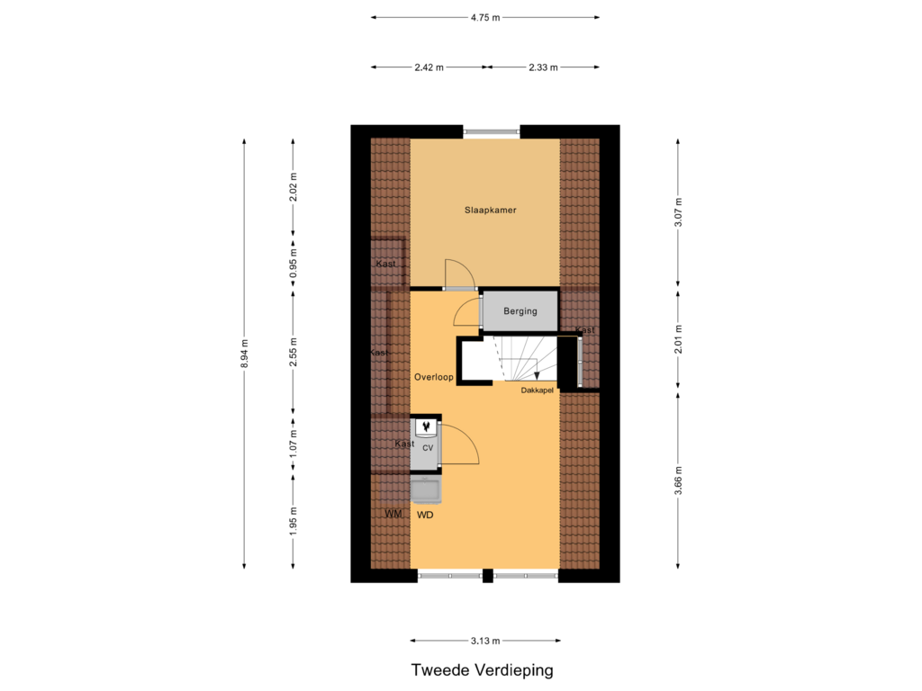 View floorplan of Tweede Verdieping of Binnen Walevest 30