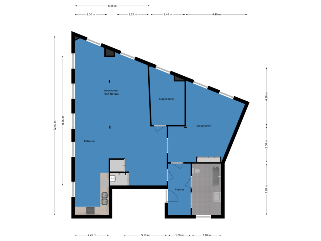 Bekijk plattegrond van Appartement van Turfmarkt 1-A