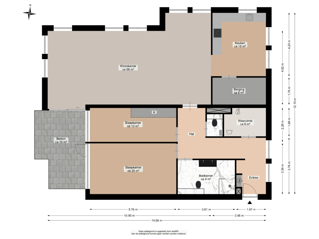 Bekijk plattegrond van Eerste verdieping van Noorderstraat 57-H