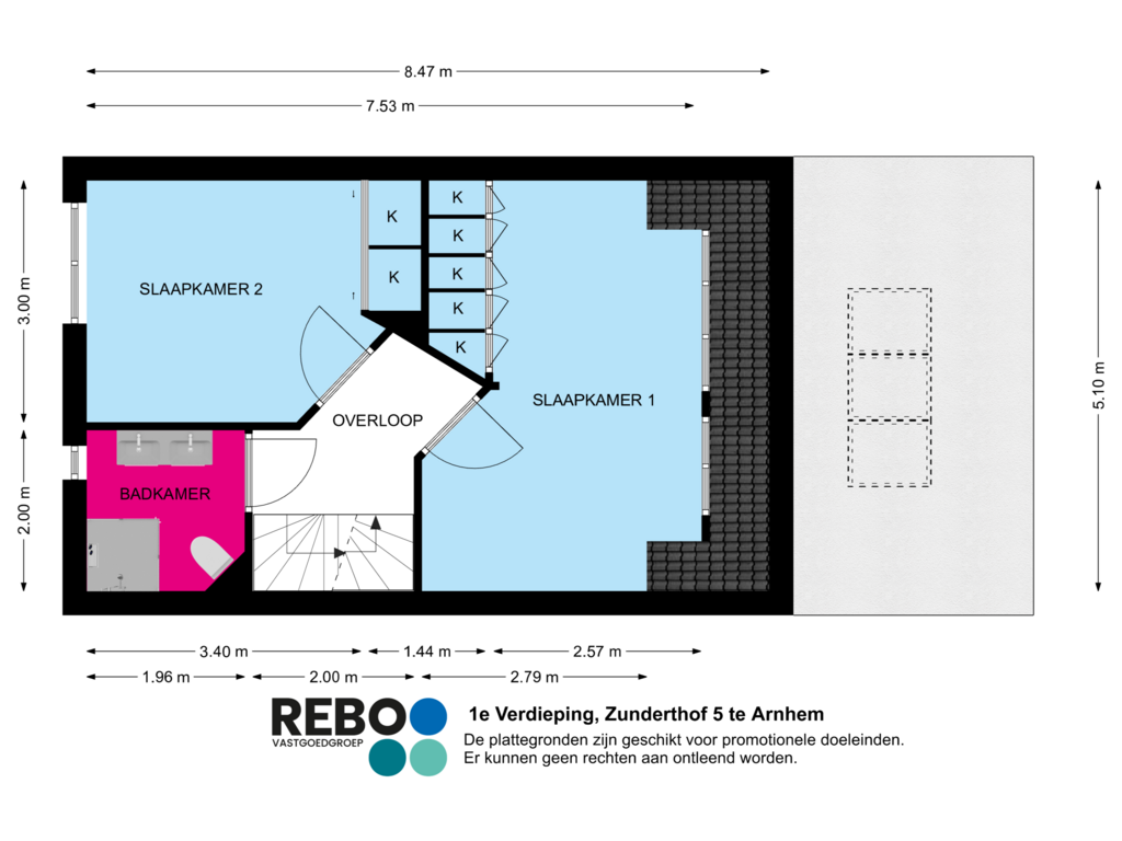 View floorplan of 1e Verdieping of Zunderthof 5