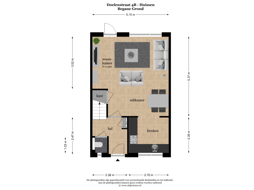 Bekijk plattegrond van BEGANE GROND van Doelenstraat 4-B