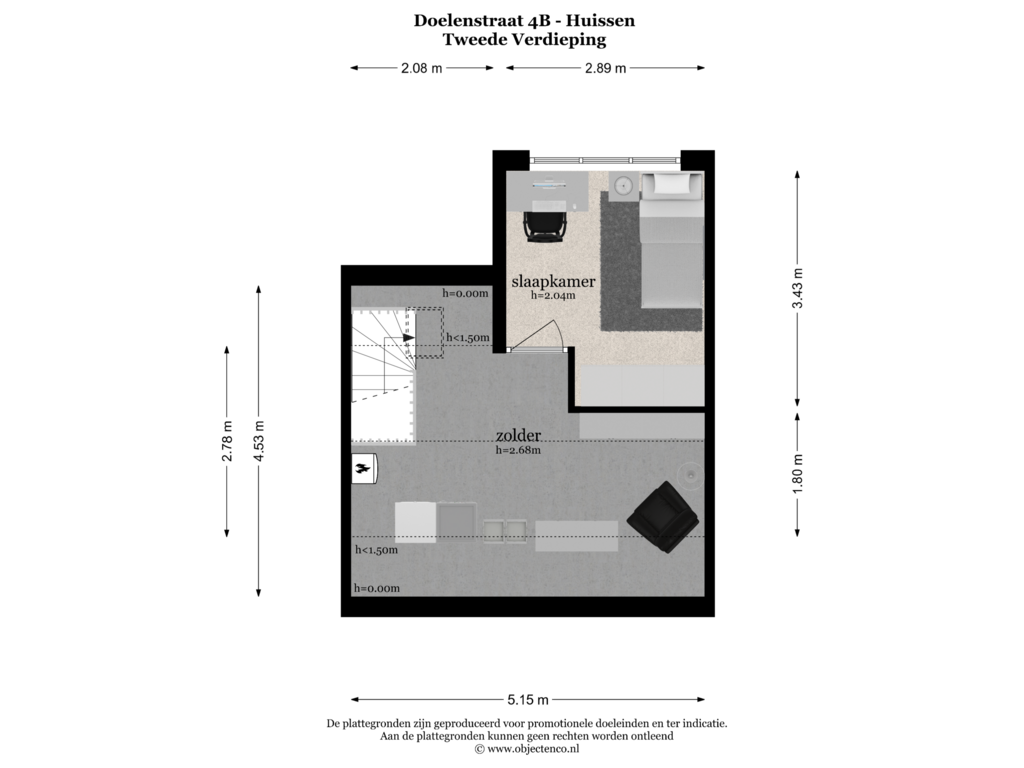 Bekijk plattegrond van TWEEDE VERDIEPING van Doelenstraat 4-B