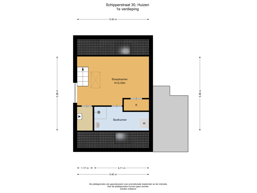 Bekijk plattegrond van 1e verdieping van Schipperstraat 30