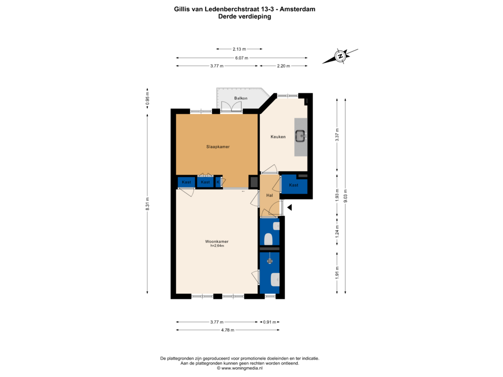 Bekijk plattegrond van 3e_verd van Gillis van Ledenberchstraat 13-3