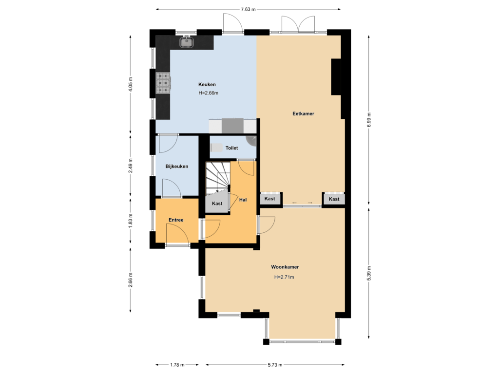 View floorplan of Begane grond of van der Helstlaan 38