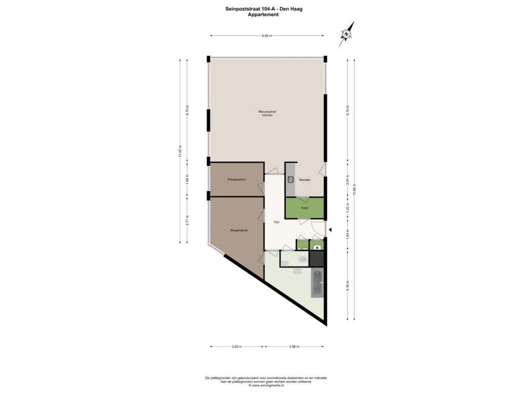 Bekijk plattegrond van Appartement van Seinpoststraat 104-A