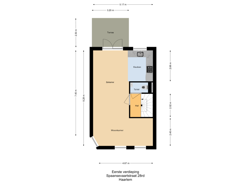 View floorplan of Eerste verdieping of Spaansevaartstraat 28-RD