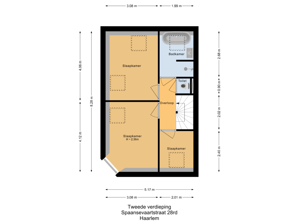 View floorplan of Tweede verdieping of Spaansevaartstraat 28-RD