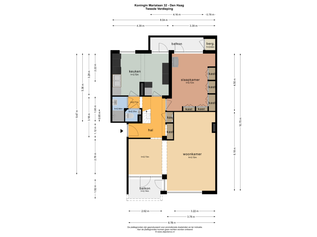 Bekijk plattegrond van TWEEDE VERDIEPING van Koningin Marialaan 32