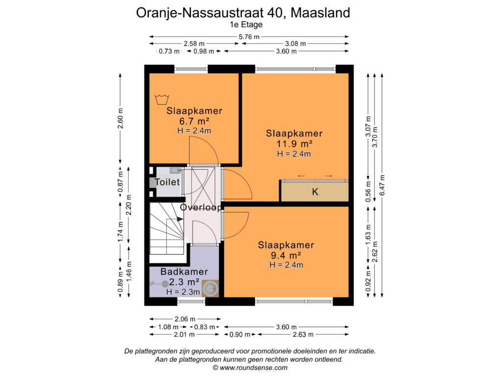 View floorplan of 1e Etage of Oranje-Nassaustraat 40