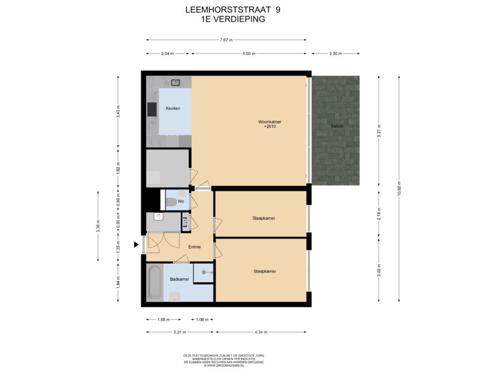 View floorplan of 1E Verdieping of Leemhorststraat 9