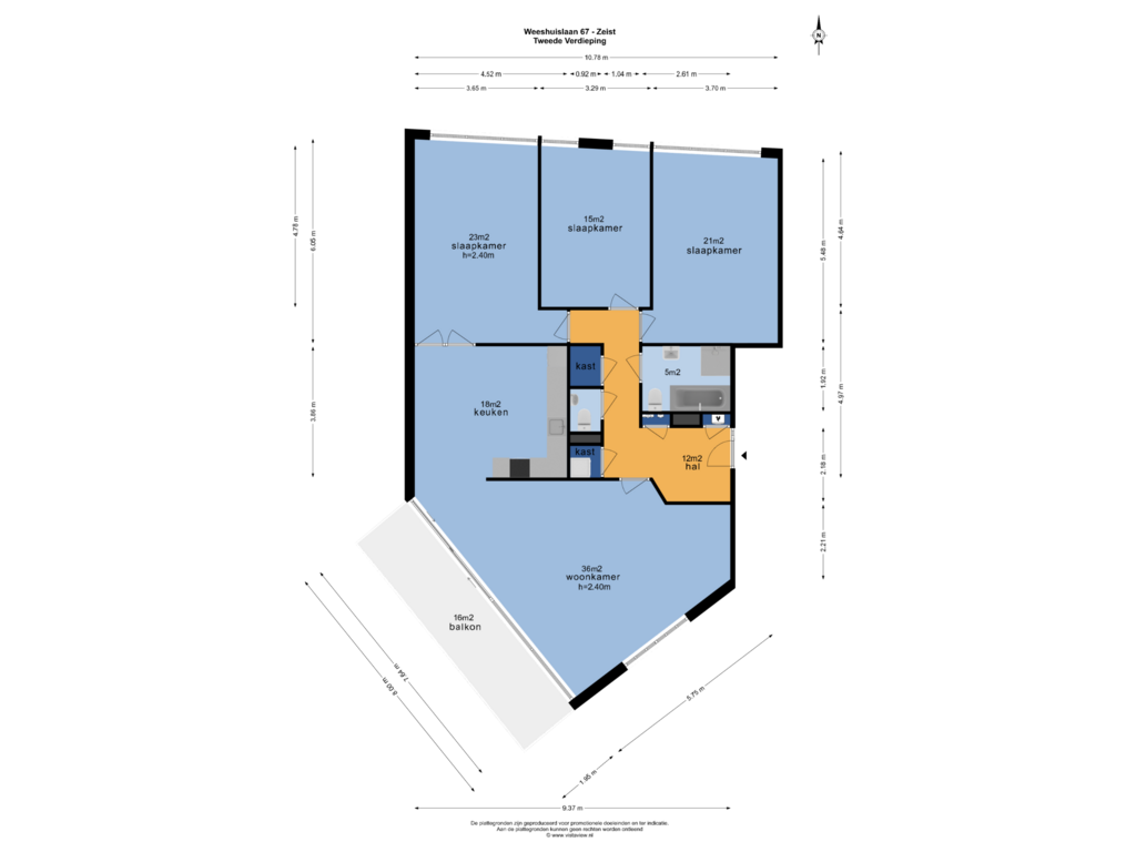 Bekijk plattegrond van TWEEDE VERDIEPING van Weeshuislaan 67