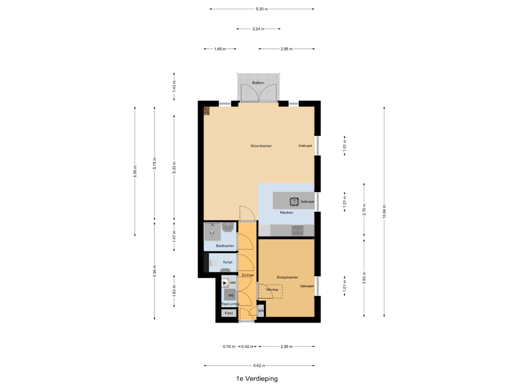 Bekijk plattegrond van 1e Verdieping van Burgemeester Magneestraat 65-D