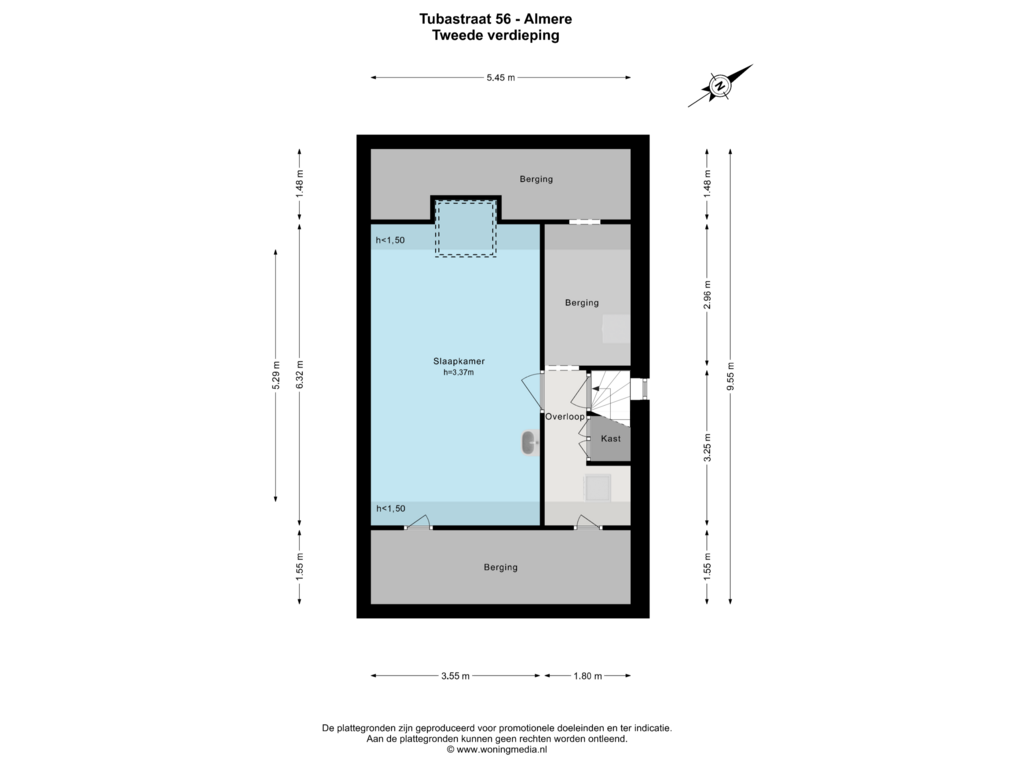 Bekijk plattegrond van Tweede verdieping van Tubastraat 56