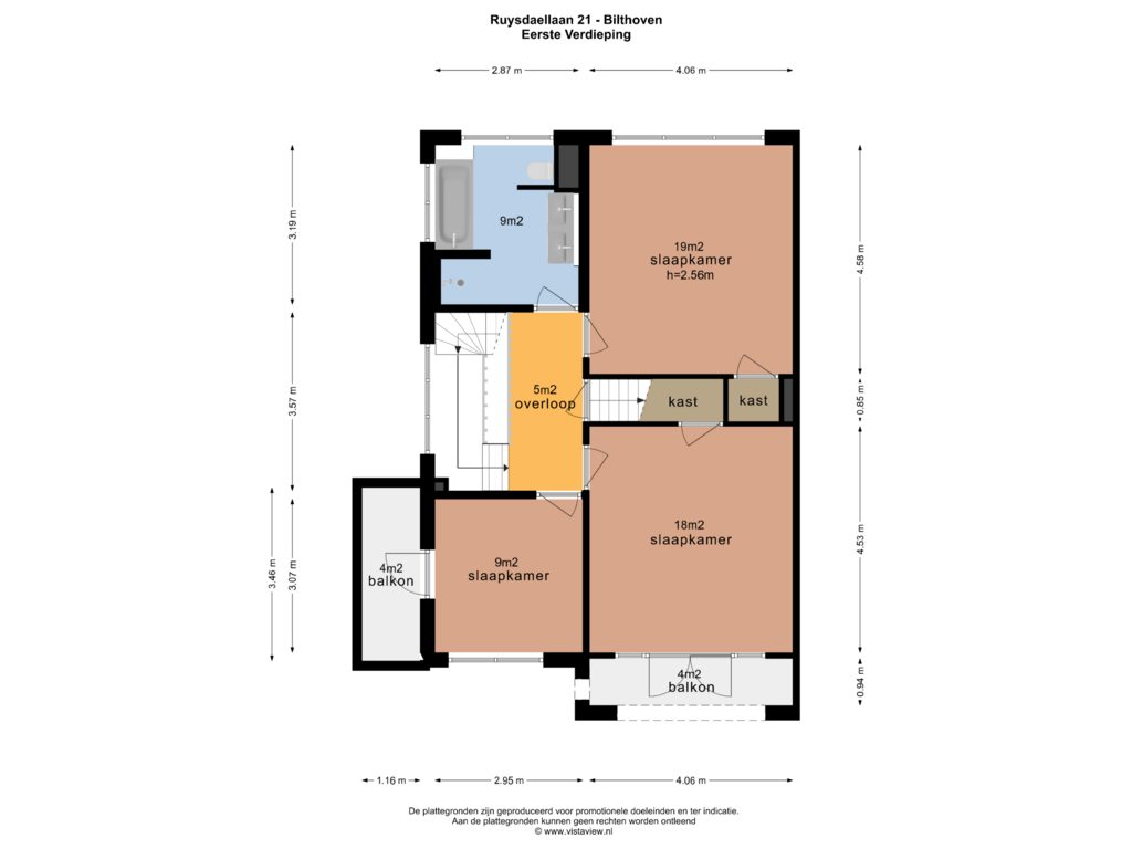 View floorplan of EERSTE VERDIEPING of Ruysdaellaan 21