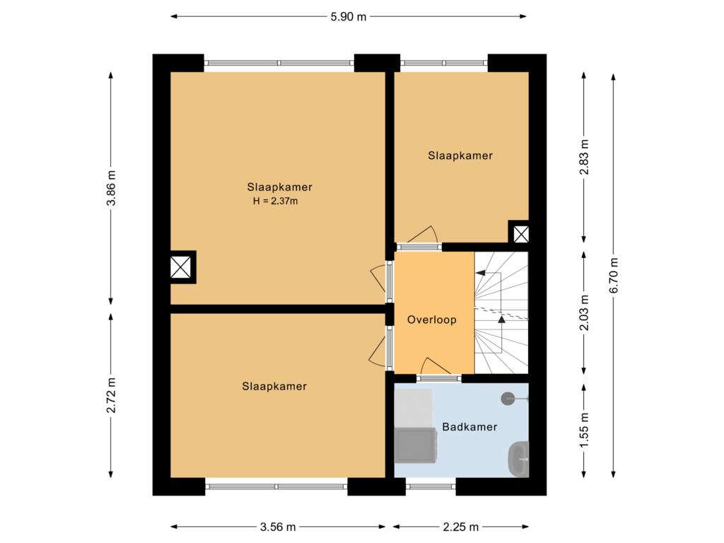 View floorplan of Eerste verdieping of Frans Campmanweg 40