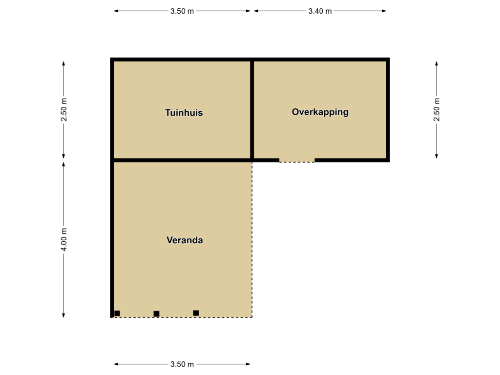 Bekijk plattegrond van Tuinhuis + veranda van Onze Lieve Vrouwestraat 23