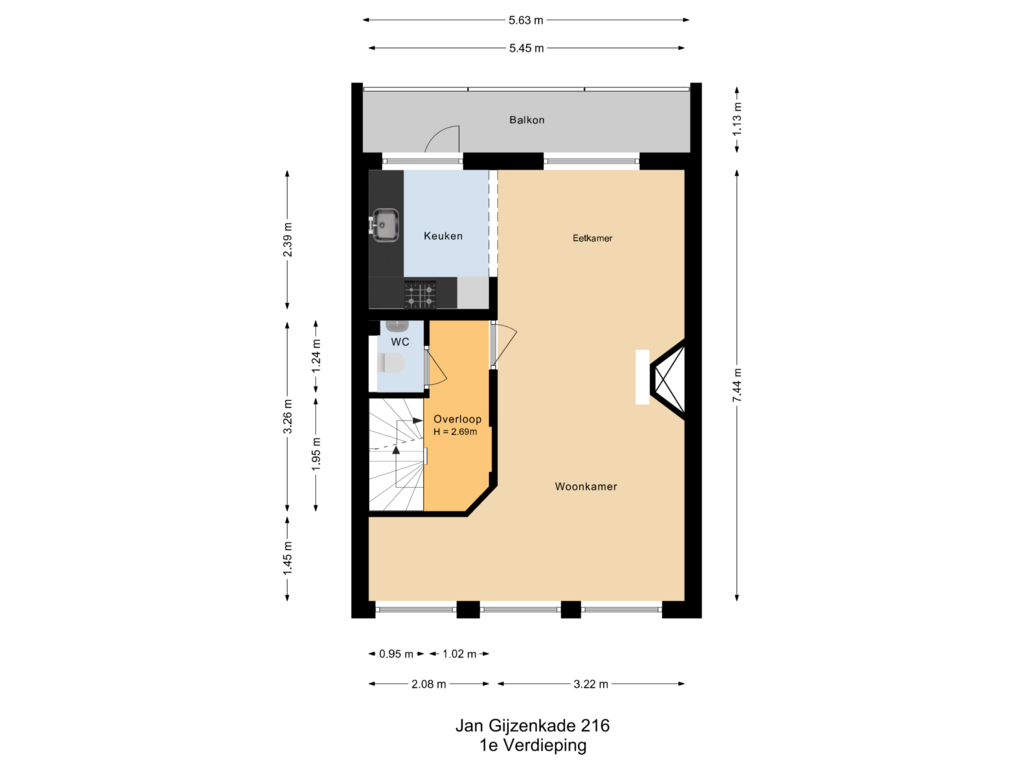 Bekijk plattegrond van 1e Verdieping van Jan Gijzenkade 216