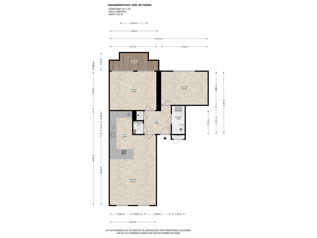 Bekijk plattegrond van 1e verdieping van Oranjeboomstraat 250-B