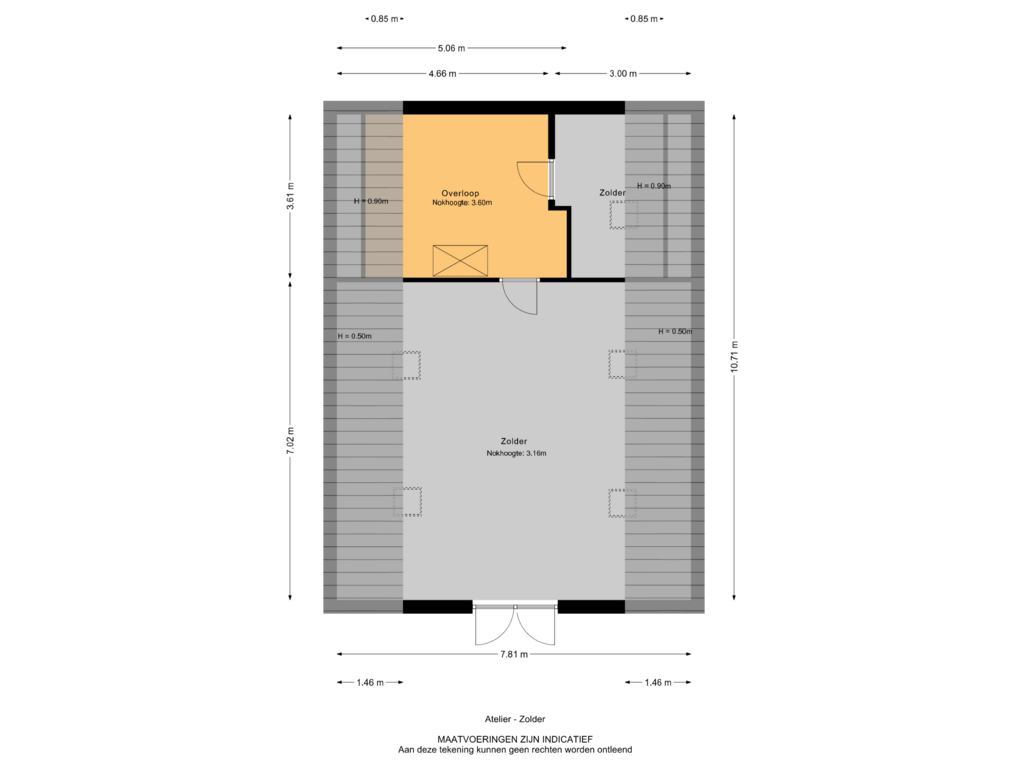 Bekijk plattegrond van Atelier-Zolder van Stevensweg 81