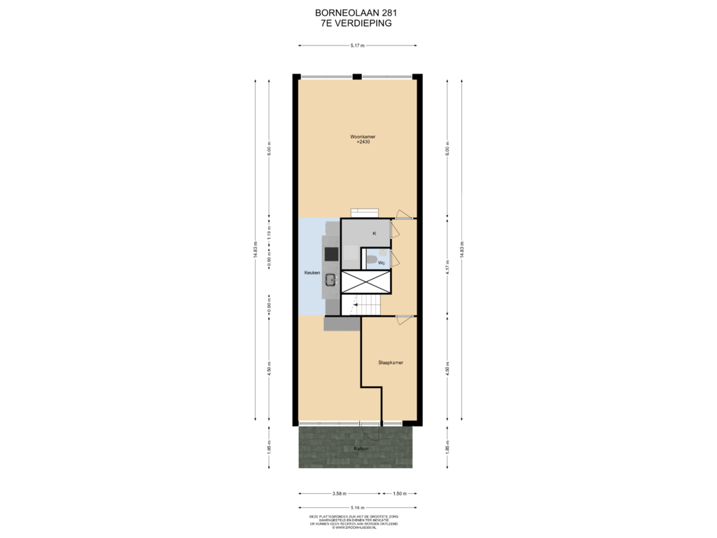 Bekijk plattegrond van 7E Verdieping van Borneolaan 281