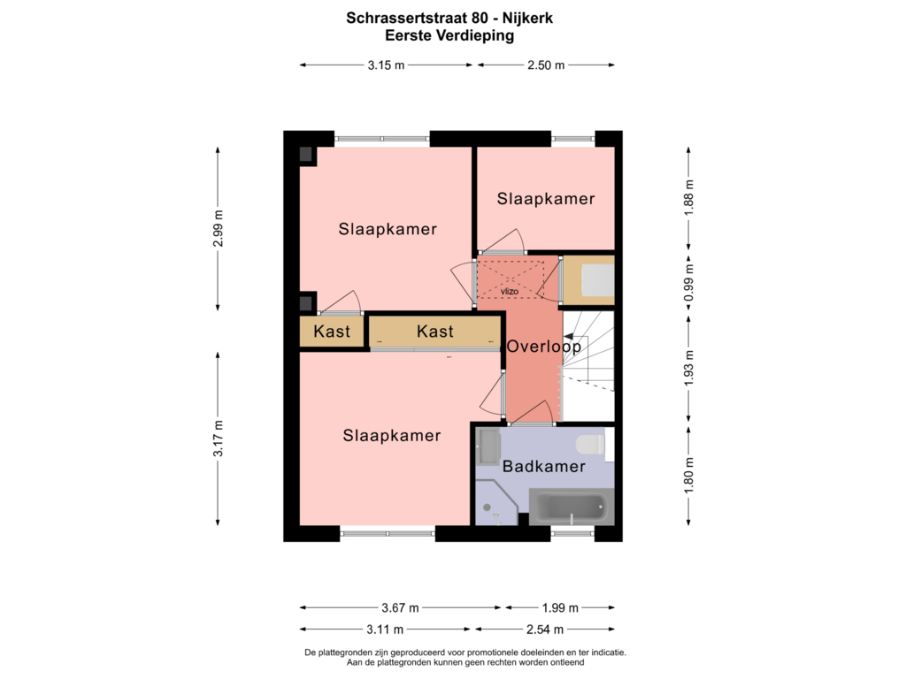 Bekijk plattegrond van EERSTE VERDIEPING van Schrassertstraat 80