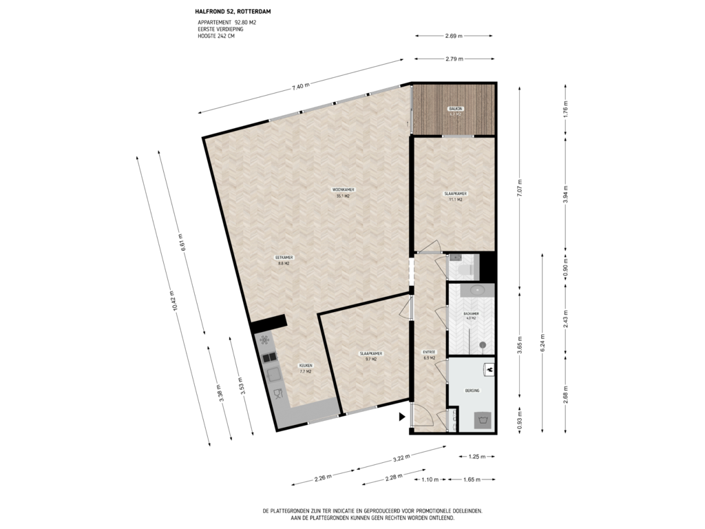 View floorplan of 1e verdieping of Halfrond 52