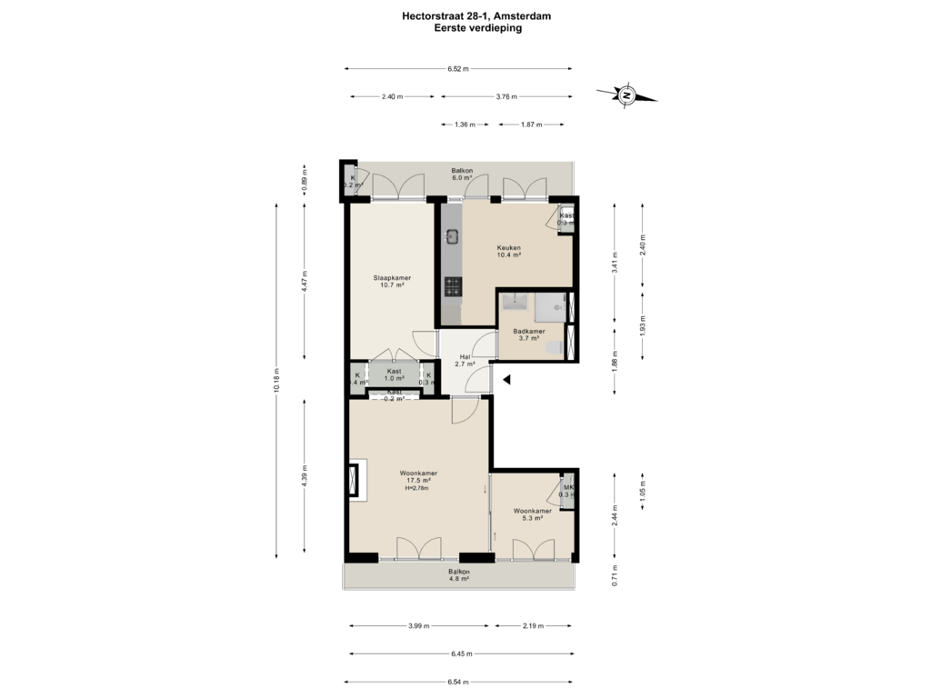 Bekijk plattegrond van Eerste verdieping van Hectorstraat 28-1