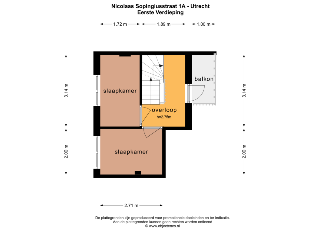 Bekijk plattegrond van Eerste Verdieping 1A van Nicolaas Sopingiusstraat 1