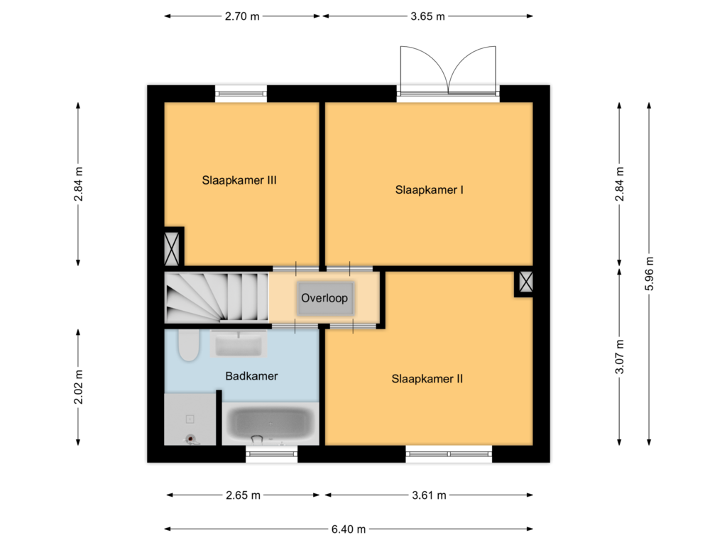 View floorplan of Eerste verdieping of Kruisstraat 64