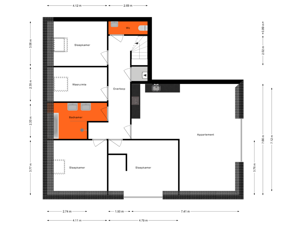 View floorplan of 1e Verdieping of Heilarensestraat 40