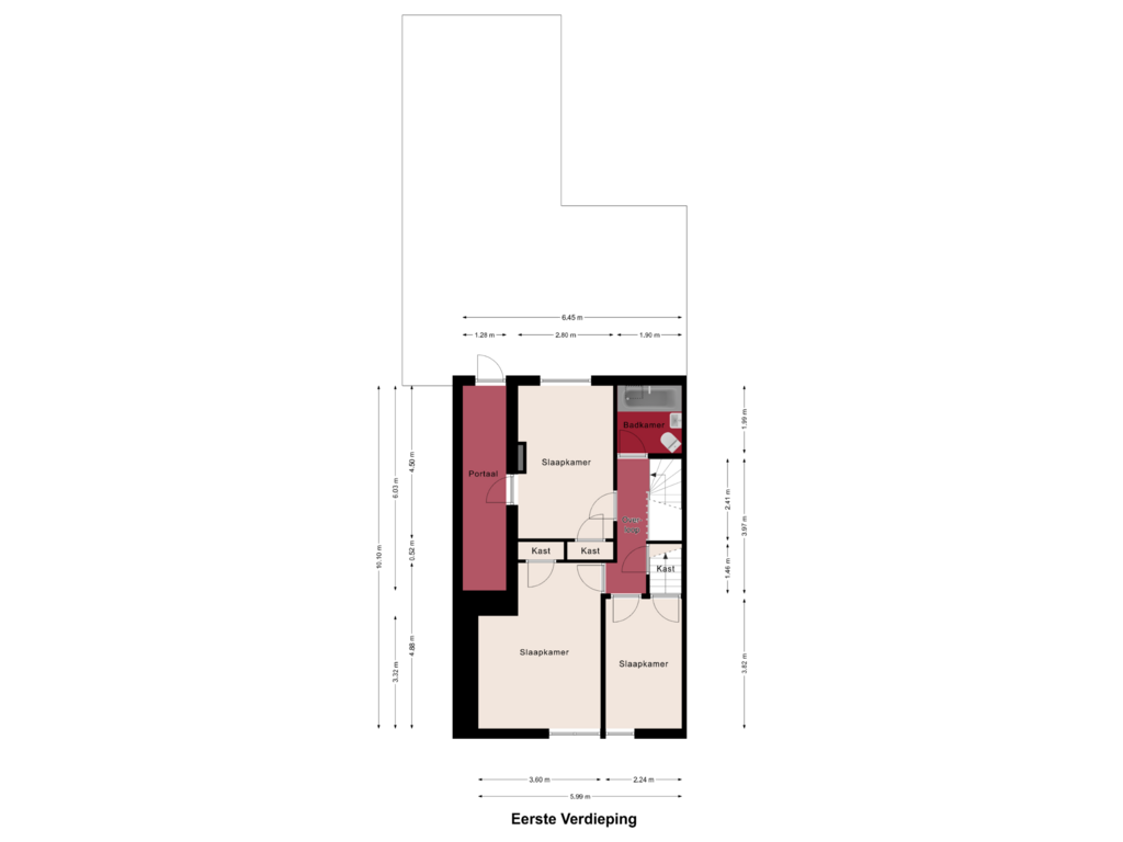 Bekijk plattegrond van Eerste Verdieping van Dorpstraat 100