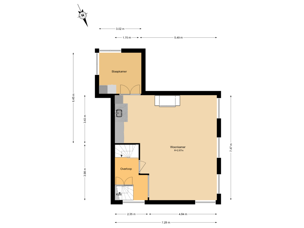 Bekijk plattegrond van 1e Verdiepind van Ursulastraat 2