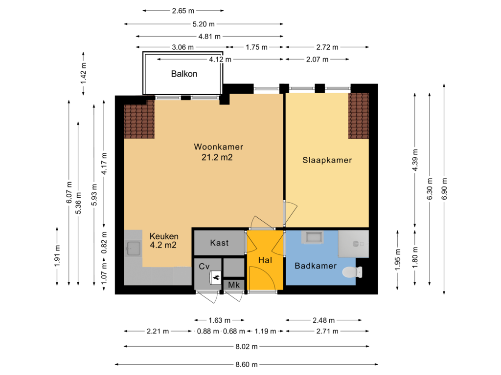 Bekijk plattegrond van Appartement 3e Verdieping van Kruisstraat 45