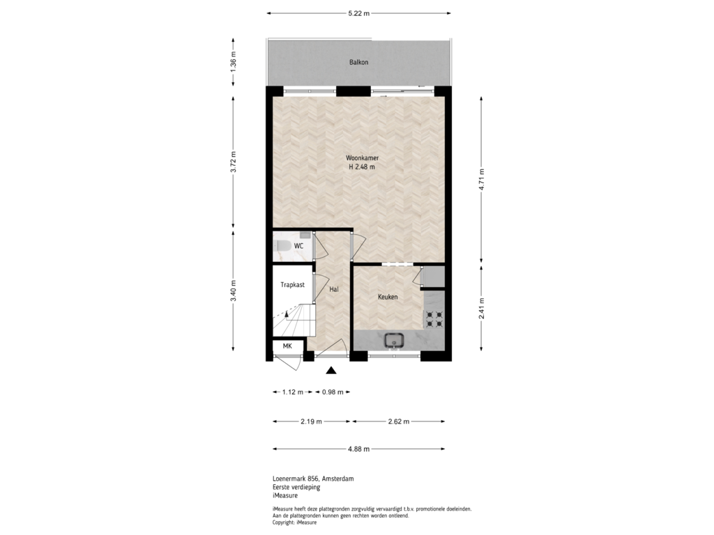 View floorplan of 1e verdieping of Loenermark 856