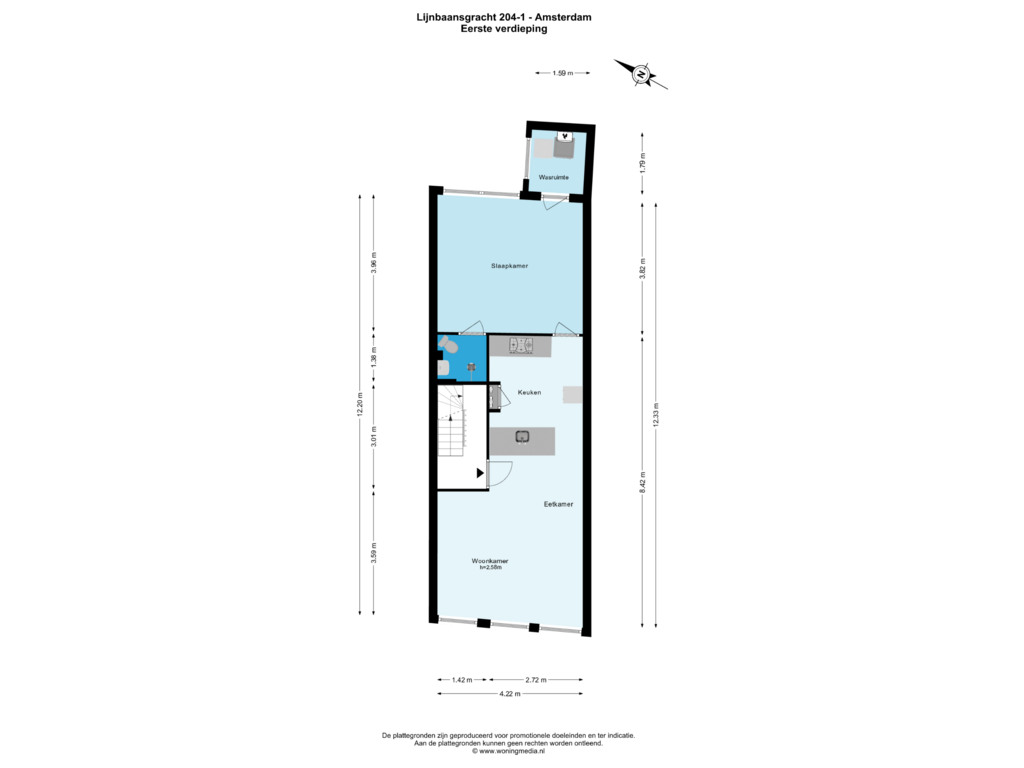 View floorplan of 1e_verd of Lijnbaansgracht 204-1