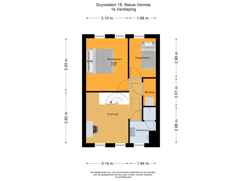 Bekijk plattegrond van 1e Verdieping van Duyvestein 18